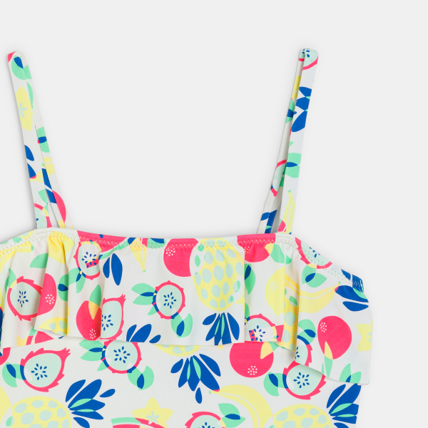 شورت سباحة مقلم قطعة واحدة أبيض اللون للفتيات